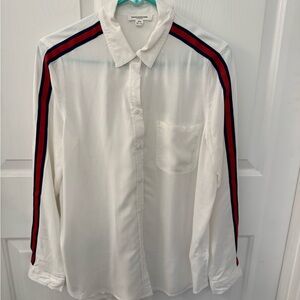 White Shirt with Red and Blue Stripes